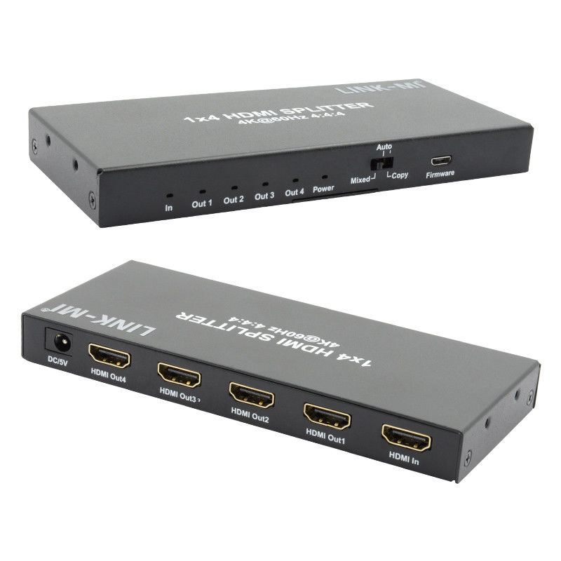 HDMI 2.0 HDMI Extender Splitter 60Hz 1x4 Dukungan 3D 18G HDR 1 In 4 Out AV Splitter