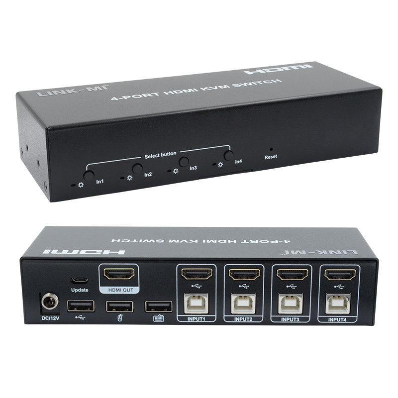 Tidak ada keterlambatan HDMI KVM Switch 4 Port Ip Kvm Hdmi Dukungan Hot Keys Otomatis Switching