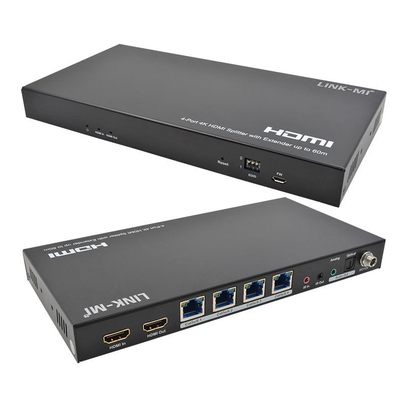 1x4 4K Wireless HDMI Splitter Extender Dukungan 60m 4K@60Hz AV Splitter Over RJ45