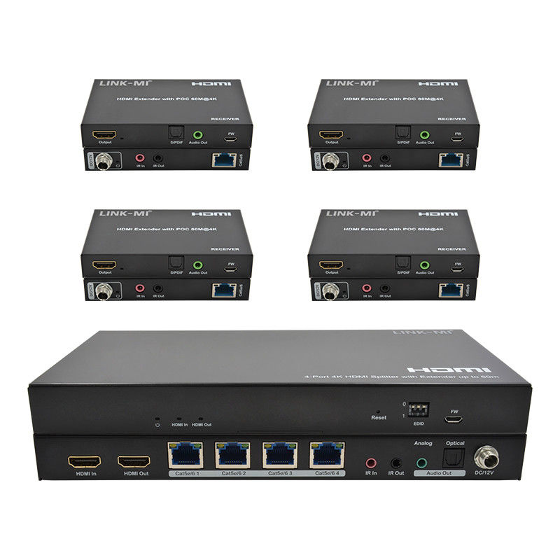 1x4 4K Wireless HDMI Splitter Extender Dukungan 60m 4K@60Hz AV Splitter Over RJ45