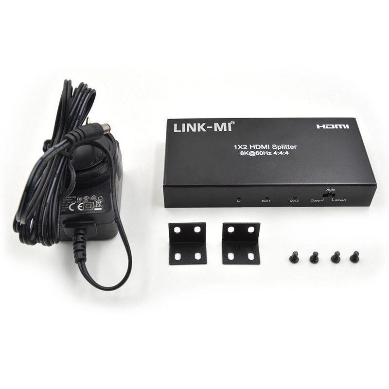 48Gbps HDMI Splitter 8k 1x2 HDMI Extender Dukungan Downscaler HDR10 EDID HDCP2.2