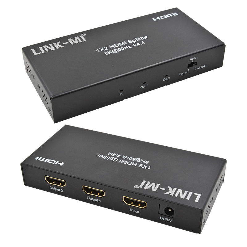 48Gbps HDMI Splitter 8k 1x2 HDMI Extender Dukungan Downscaler HDR10 EDID HDCP2.2