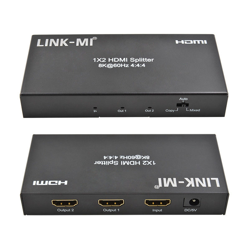 48Gbps HDMI Splitter 8k 1x2 HDMI Extender Dukungan Downscaler HDR10 EDID HDCP2.2