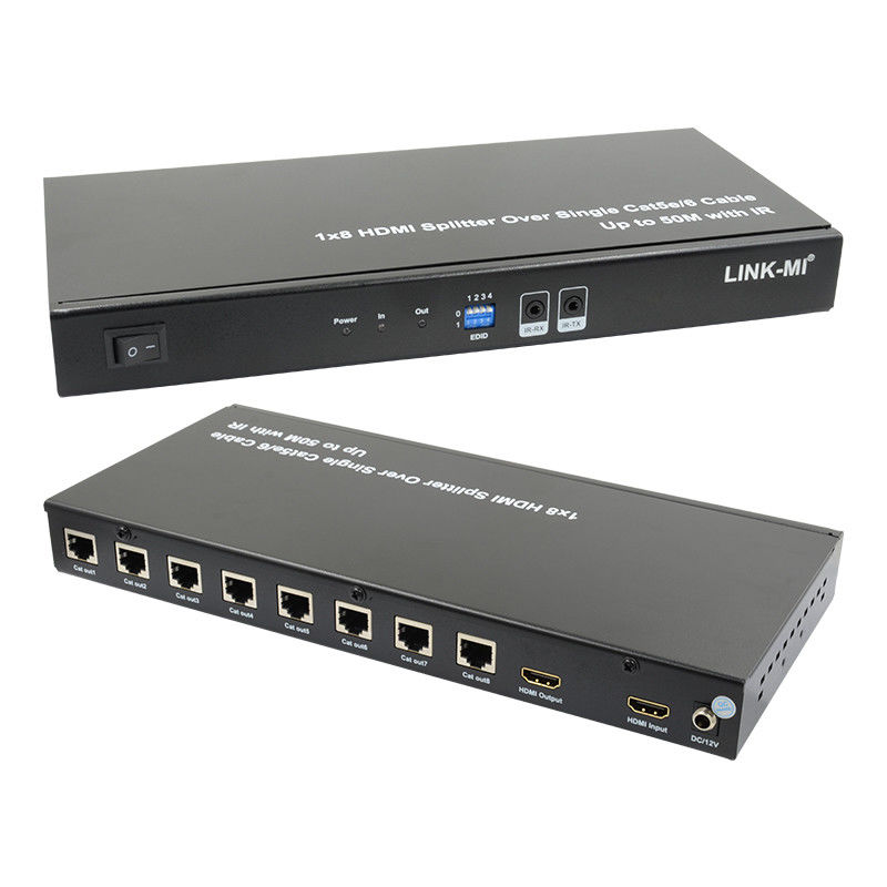 HDMI 50M 1X8 Splitter Over Cat5e 6 Kabel Dukungan 3D IR 1080P 8 Port HDMI Splitter