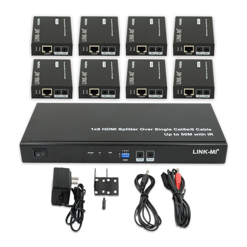 HDMI 50M 1X8 Splitter Over Cat5e 6 Kabel Dukungan 3D IR 1080P 8 Port HDMI Splitter