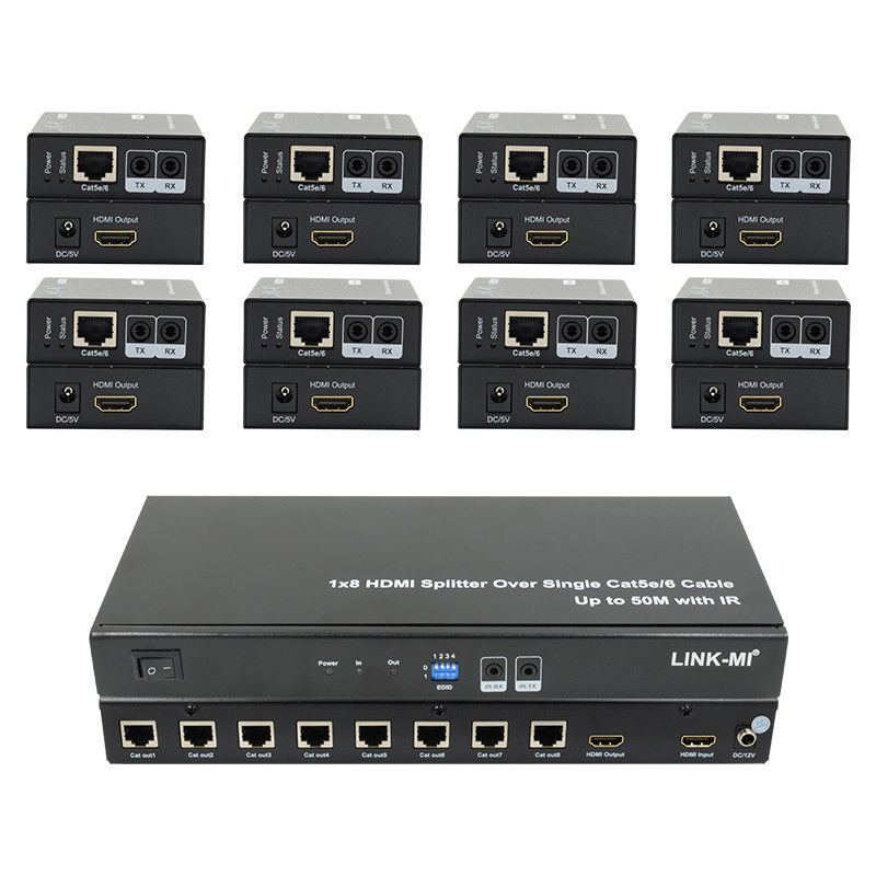 HDMI 50M 1X8 Splitter Over Cat5e 6 Kabel Dukungan 3D IR 1080P 8 Port HDMI Splitter