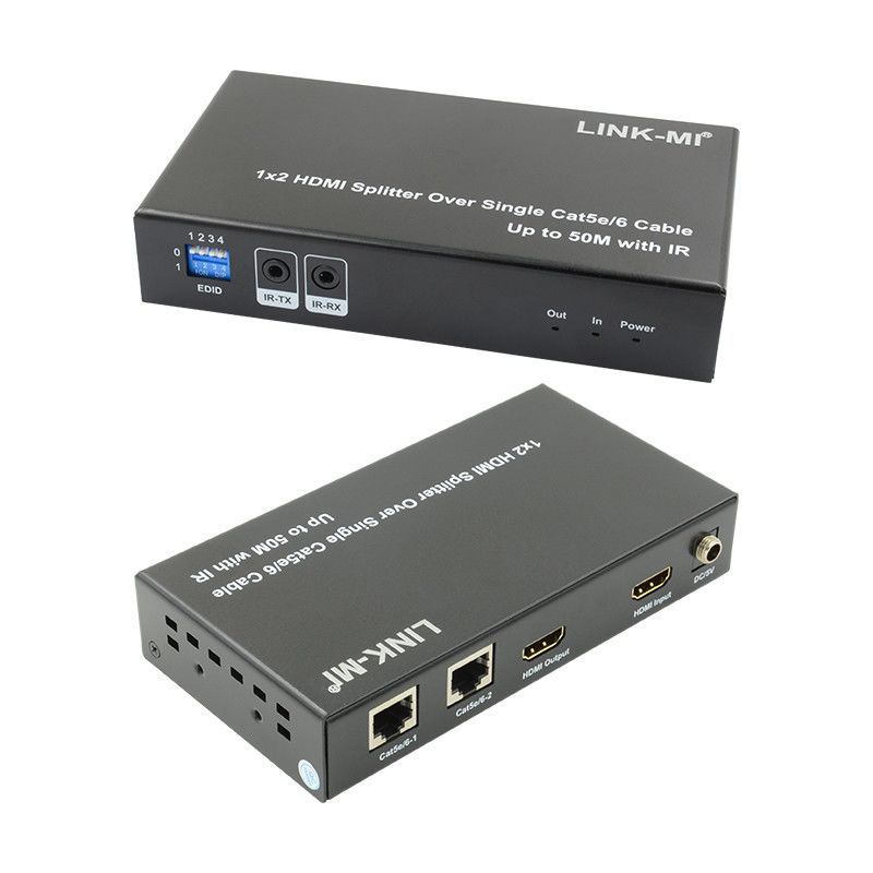 1X2 50M 4K HDMI Splitter Over Cat5e/6 Kabel Dukungan 3D IR Cascading Untuk 4 Lapisan
