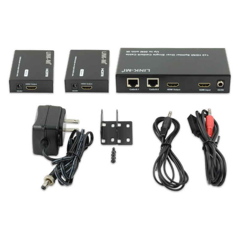 1X2 50M 4K HDMI Splitter Over Cat5e/6 Kabel Dukungan 3D IR Cascading Untuk 4 Lapisan