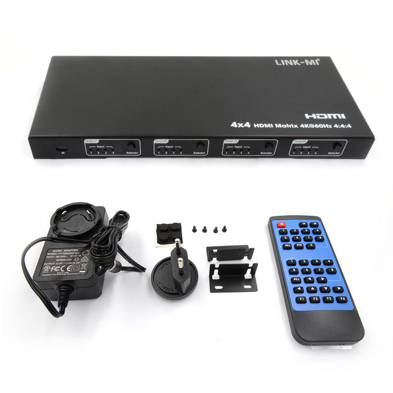 Rs232 4x4 HDMI Matrix Switch Dukungan 4K 60Hz 18Gbps EDID 4 hingga 4 HDMI Video Switch