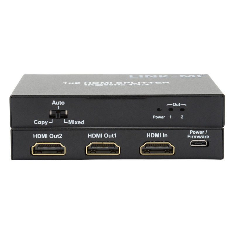 1x2 HDMI2.0 Splitter Dukungan 3D 18G HDR HDCP2.2 2 Port Video Splitter