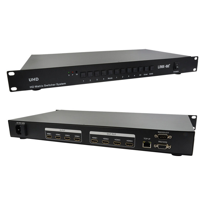 4X4 HDMI Matrix Switcher System 4K HDMI Video Switch Dukungan RS232 TCP/IP