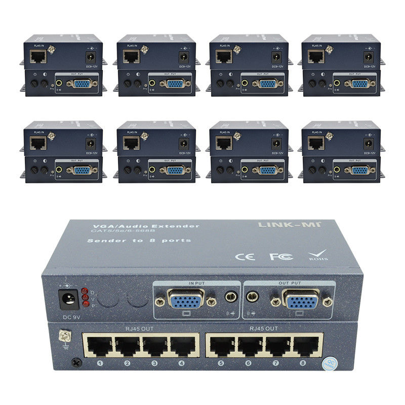 100m 200m 300m 1/8 VGA Splitter 1X8 Extender 1 sampai 8 Video Audio Extender