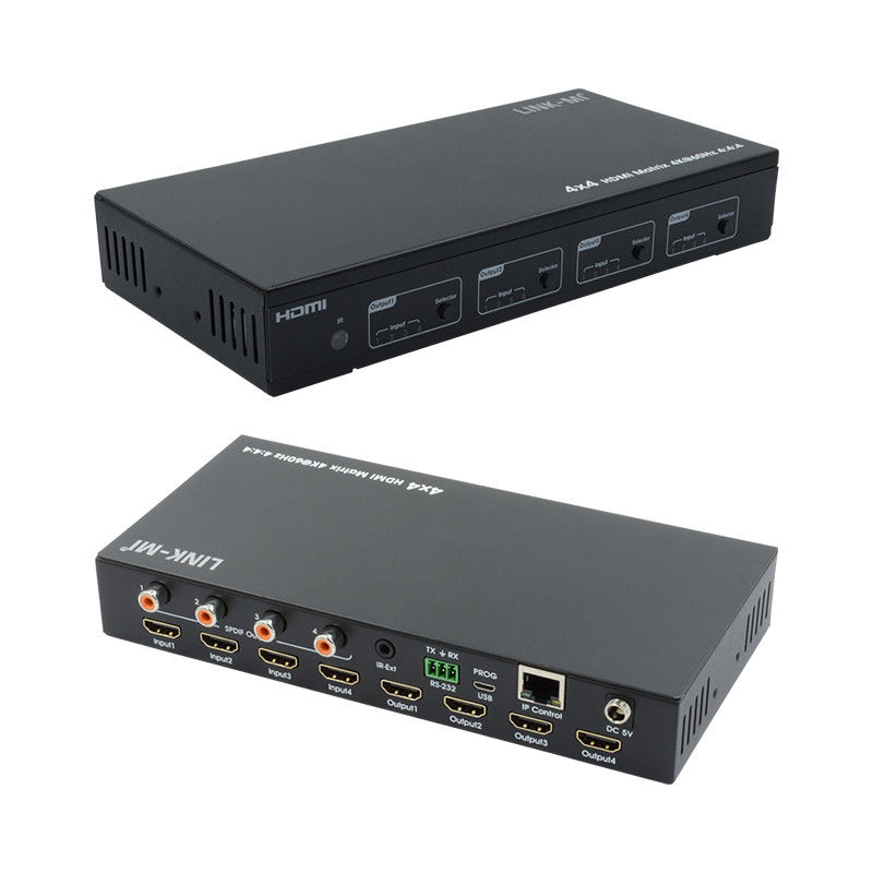 HDMI 4X4 4k Matrix Switcher 4K60Hz Dengan SPDIF Audio AV Matrix Untuk 4 Ultra HD Display