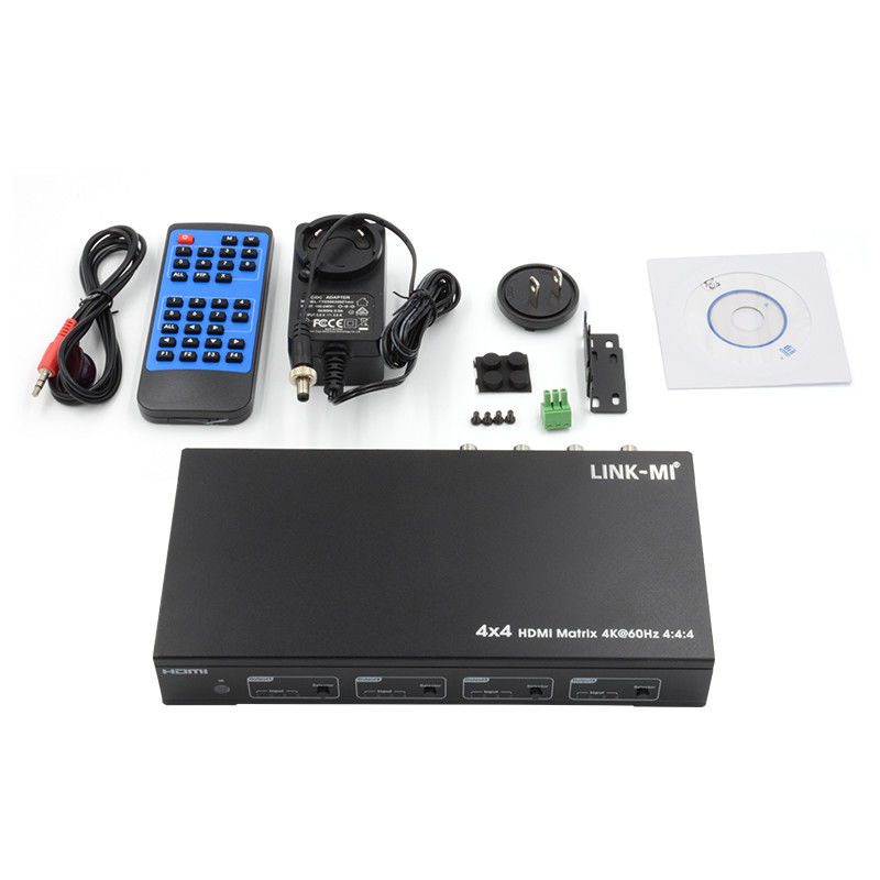 HDMI 4X4 4k Matrix Switcher 4K60Hz Dengan SPDIF Audio AV Matrix Untuk 4 Ultra HD Display
