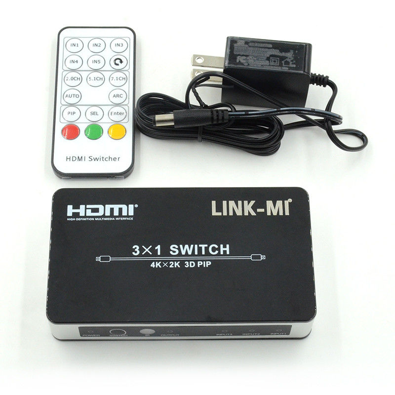 4K2K HDMI Switch 3x1 HDMI Splitter 5V 1A Dukungan PIP 3D 3 To 1 Video Switch