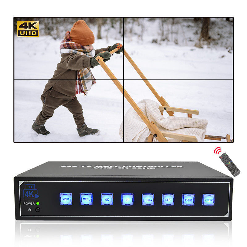 IR Remote Control 4K HDMI Video Wall Processor 2X2 untuk 4 TV UHD 4K 60Hz LED Video Wall