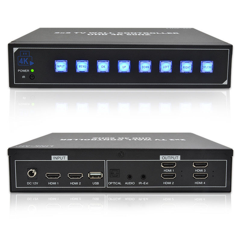 4K HDMI Video Wall Processor 2X2 Mendukung USB Auto Display untuk 4 TV UHD 4K 60Hz LED Video Wall